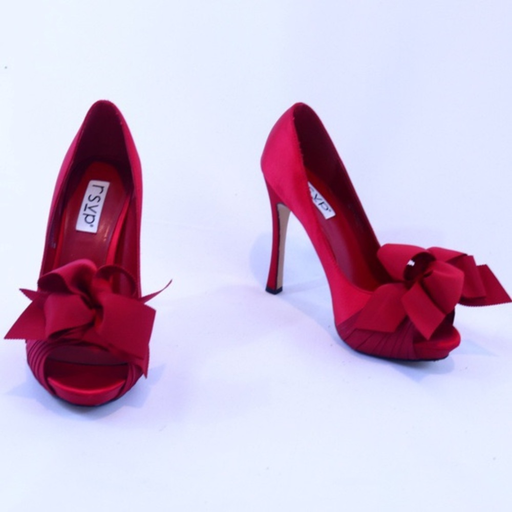 RSVP Red Satin Bow Front Peeptoe Pumps